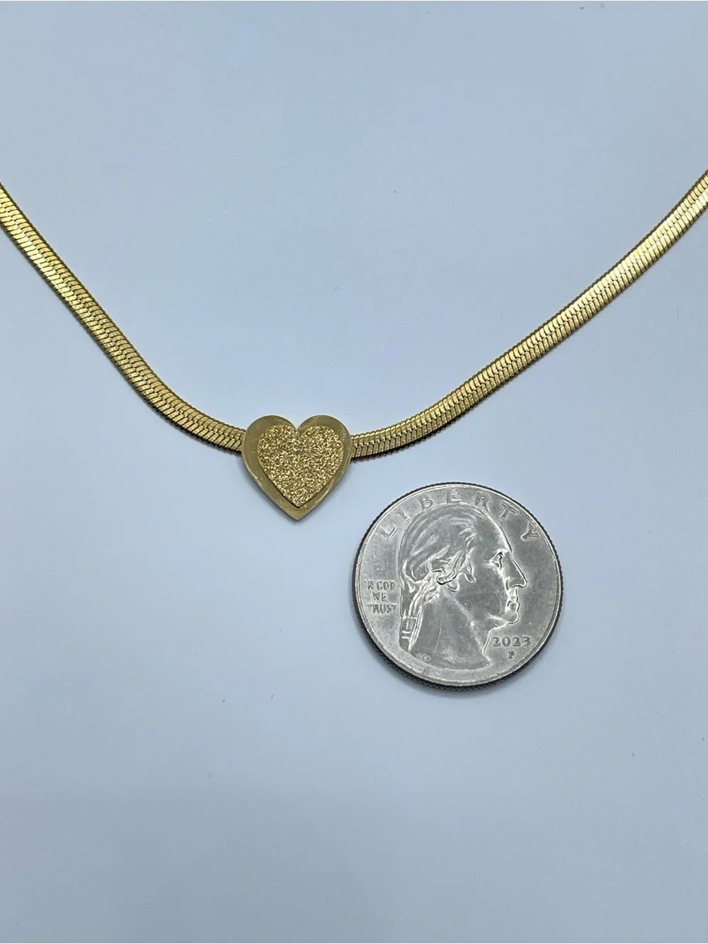 Gold Heart Flat Snake Chain Necklace Minimalist Romantic Streetwear Classic Boho